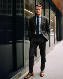 BLACK SUIT BROWN SHOES